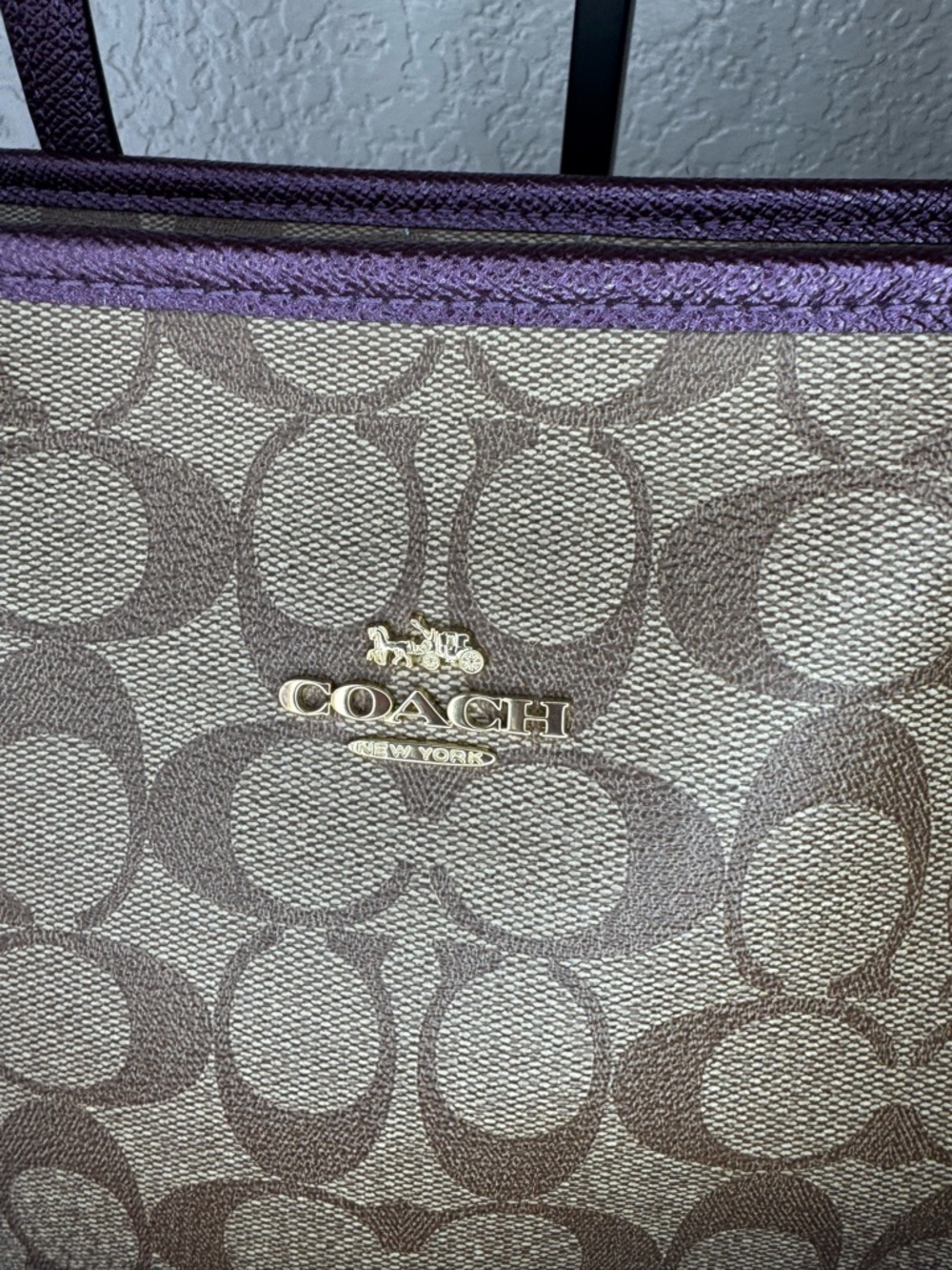 Coach Signature Canvas Tote with Purple Trim - Picture 4 of 13